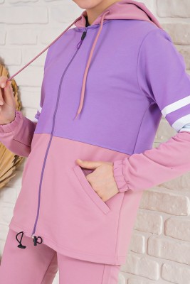 Üç Renk Kapüşonlu Gül Kurusu Lila Eşofman Takımı - Thumbnail