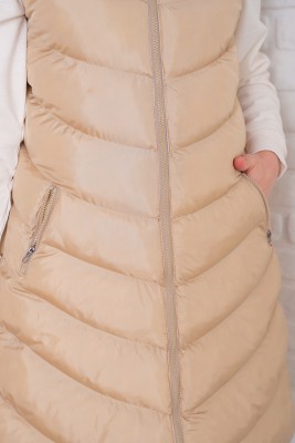 Kapüşonlu Cepli Bej Şişme Yelek - Thumbnail