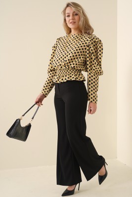 Balon Kol Serisi Puantiyeli Hardal Bluz - Thumbnail