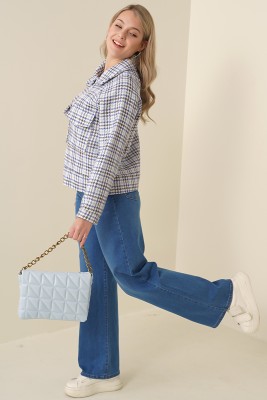 Çift Cepli Saks Blazer Ceket - Thumbnail