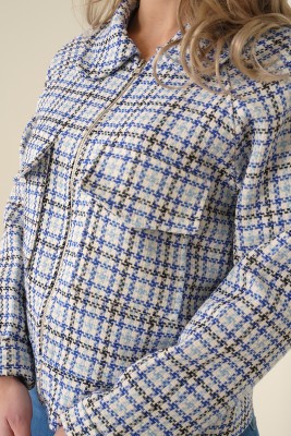 Çift Cepli Saks Blazer Ceket - Thumbnail