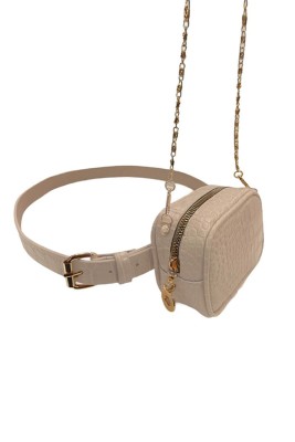 Kroko Desen Bej Bel Çantası - Thumbnail