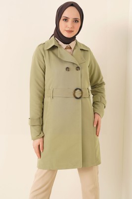 Düğmeli Kuşaklı Taş Trençkot - Thumbnail
