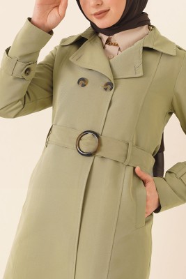 Düğmeli Kuşaklı Taş Trençkot - Thumbnail