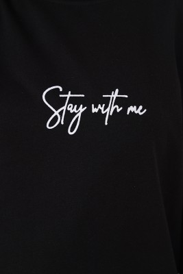 Stay With Me Baskılı Siyah Tunik - Thumbnail