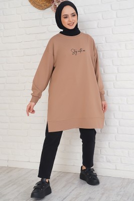 Stay With Me Baskılı Latte Tunik - Thumbnail