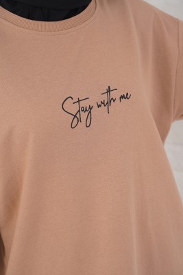 Stay With Me Baskılı Latte Tunik - Thumbnail