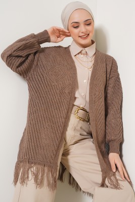  Püsküllü Vizon Hırka - Thumbnail