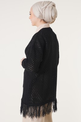  Püsküllü Siyah Hırka - Thumbnail