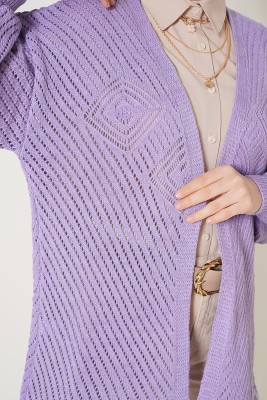  Püsküllü Lila Hırka - Thumbnail