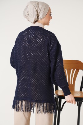  Püsküllü Lacivert Hırka - Thumbnail