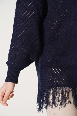  Püsküllü Lacivert Hırka - Thumbnail