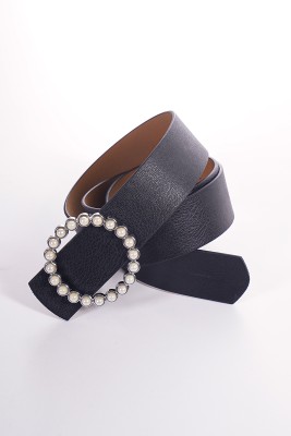 İnci Halka Tokalı Siyah Gümüş Kemer - Thumbnail