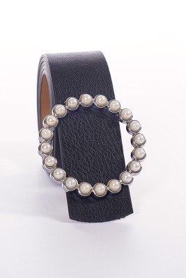 İnci Halka Tokalı Siyah Gümüş Kemer - Thumbnail