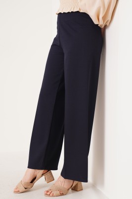 Bol Paça Lacivert Kanvas Pantolon - Thumbnail