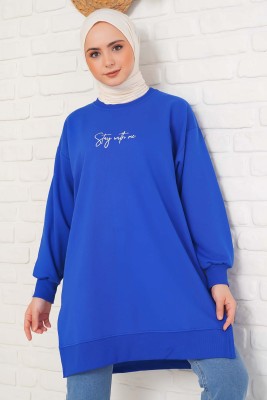 Stay With Me Baskılı Saks Tunik - Thumbnail