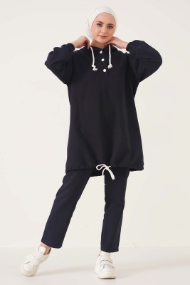 Kapüşonlu Gabardin İkili Takım Siyah - Thumbnail