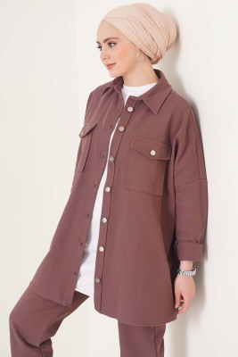 Çift Cepli Gabardin İkili Takım Kahve - Thumbnail