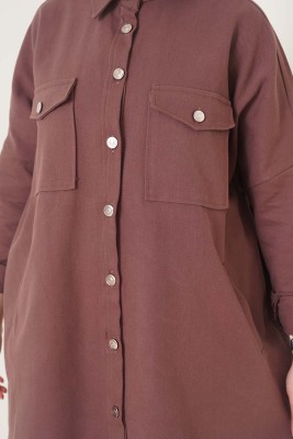 Çift Cepli Gabardin İkili Takım Kahve - Thumbnail