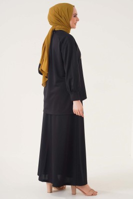 Kelebek Taş Süslemeli Siyah İkili Takım - Thumbnail