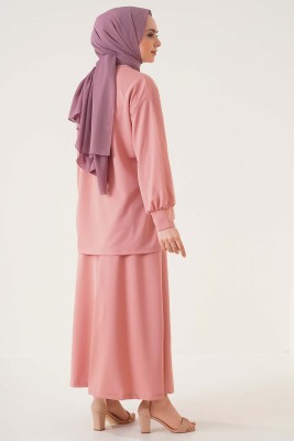 Kelebek Taş Süslemeli Gül Kurusu İkili Takım - Thumbnail