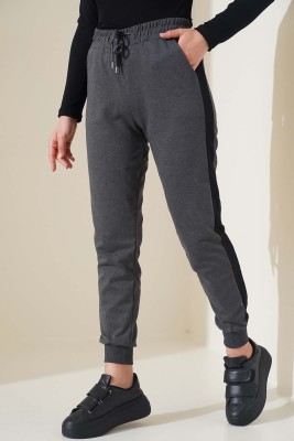 Şeritli Bileği Ribanalı Unisex Jogger Antrasit Siyah - Thumbnail