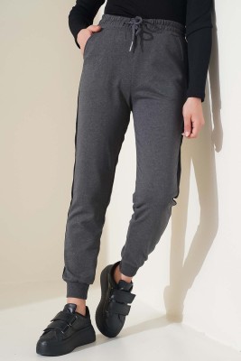 Şeritli Bileği Ribanalı Unisex Jogger Antrasit Siyah - Thumbnail