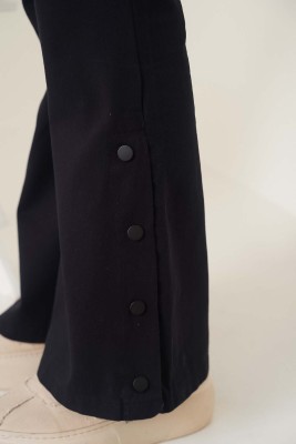 Çıt Çıt Düğmeli İspanyol Paça Siyah Pantolon - Thumbnail