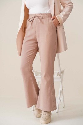 Çıt Çıt Düğmeli İspanyol Paça Latte Pantolon - Thumbnail