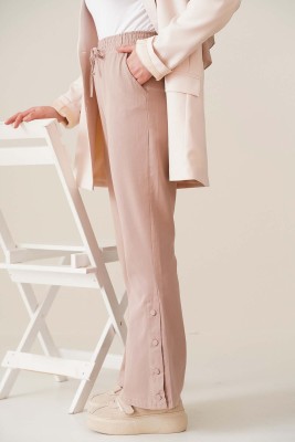 Çıt Çıt Düğmeli İspanyol Paça Latte Pantolon - Thumbnail