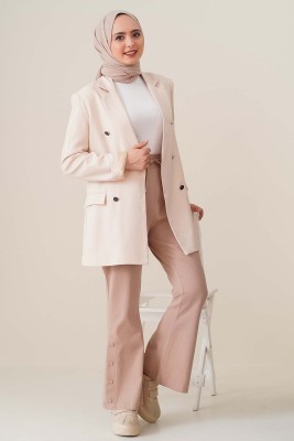 Çıt Çıt Düğmeli İspanyol Paça Latte Pantolon - Thumbnail