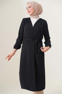 Büzgü Kuşaklı Siyah Kap - Thumbnail