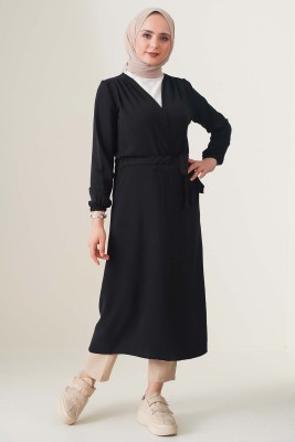 Büzgü Kuşaklı Siyah Kap - Thumbnail