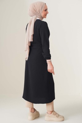 Büzgü Kuşaklı Siyah Kap - Thumbnail