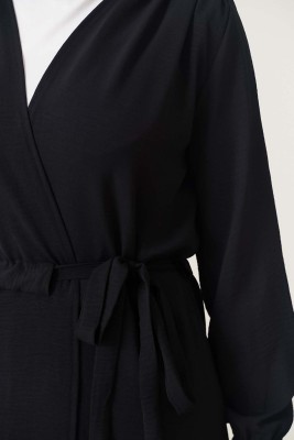 Büzgü Kuşaklı Siyah Kap - Thumbnail