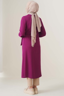 Büzgü Kuşaklı Mürdüm Kap - Thumbnail