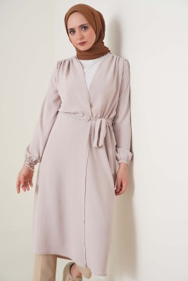 Büzgü Kuşaklı Bej Kap - Thumbnail