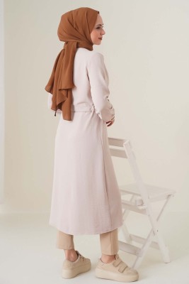 Büzgü Kuşaklı Bej Kap - Thumbnail