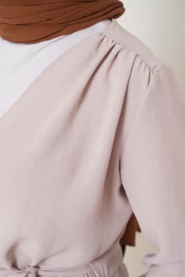 Büzgü Kuşaklı Bej Kap - Thumbnail