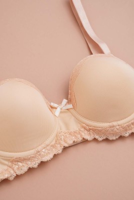 Dantel Detaylı Fiyonklu Toparlayıcı Sütyen Ten - Thumbnail