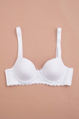 Dantel Detaylı Fiyonklu Toparlayıcı Sütyen Beyaz - Thumbnail