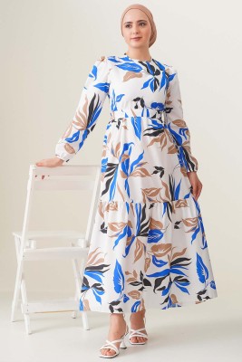 Areka Serisi Saks Elbise - Thumbnail