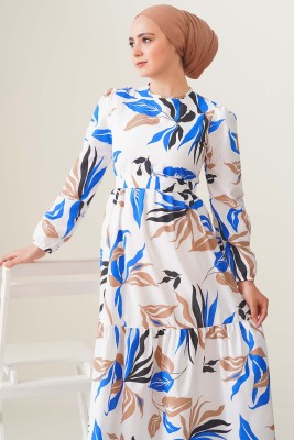 Areka Serisi Saks Elbise - Thumbnail