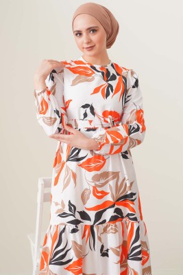 Areka Serisi Oranj Elbise - Thumbnail