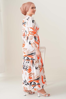 Areka Serisi Oranj Elbise - Thumbnail