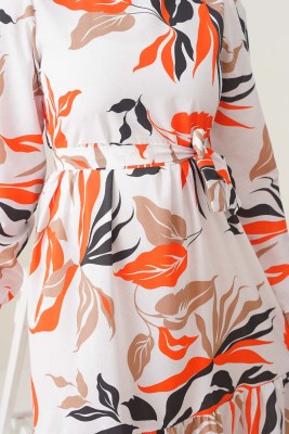 Areka Serisi Oranj Elbise - Thumbnail