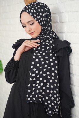 Tülbent Şal Puantiyeli Siyah Beyaz - Thumbnail