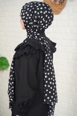 Tülbent Şal Puantiyeli Siyah Beyaz - Thumbnail