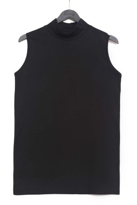 Pazarium - Balıkçı Yaka Kolsuz Siyah Bluz