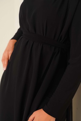 Kuşaklı Şifon Tulum Siyah - Thumbnail